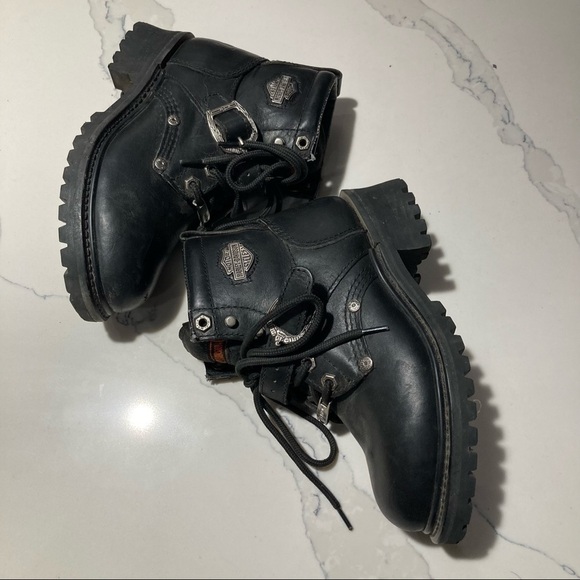 HARLEY DAVIDSON Sz 6 Moto Chunky Sole Thick Leather Zipper and Buckles Booties - Picture 6 of 16